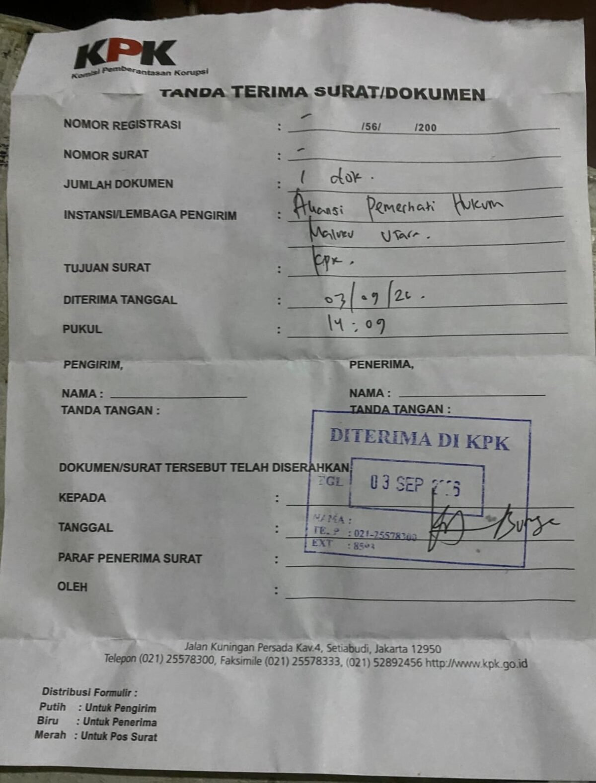 Foto: Bukti pelaporan ke kpk ri